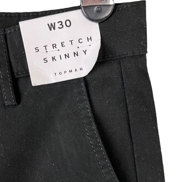 NWT Black Flat Front Men’s Topshop “Stretch Skinny” Shorts Size 30 - Picture 6 of 11